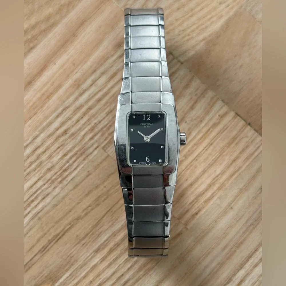 Certina Rare Luxury Designer Ladies Watch Black Dial Stainless Bracelet Hands